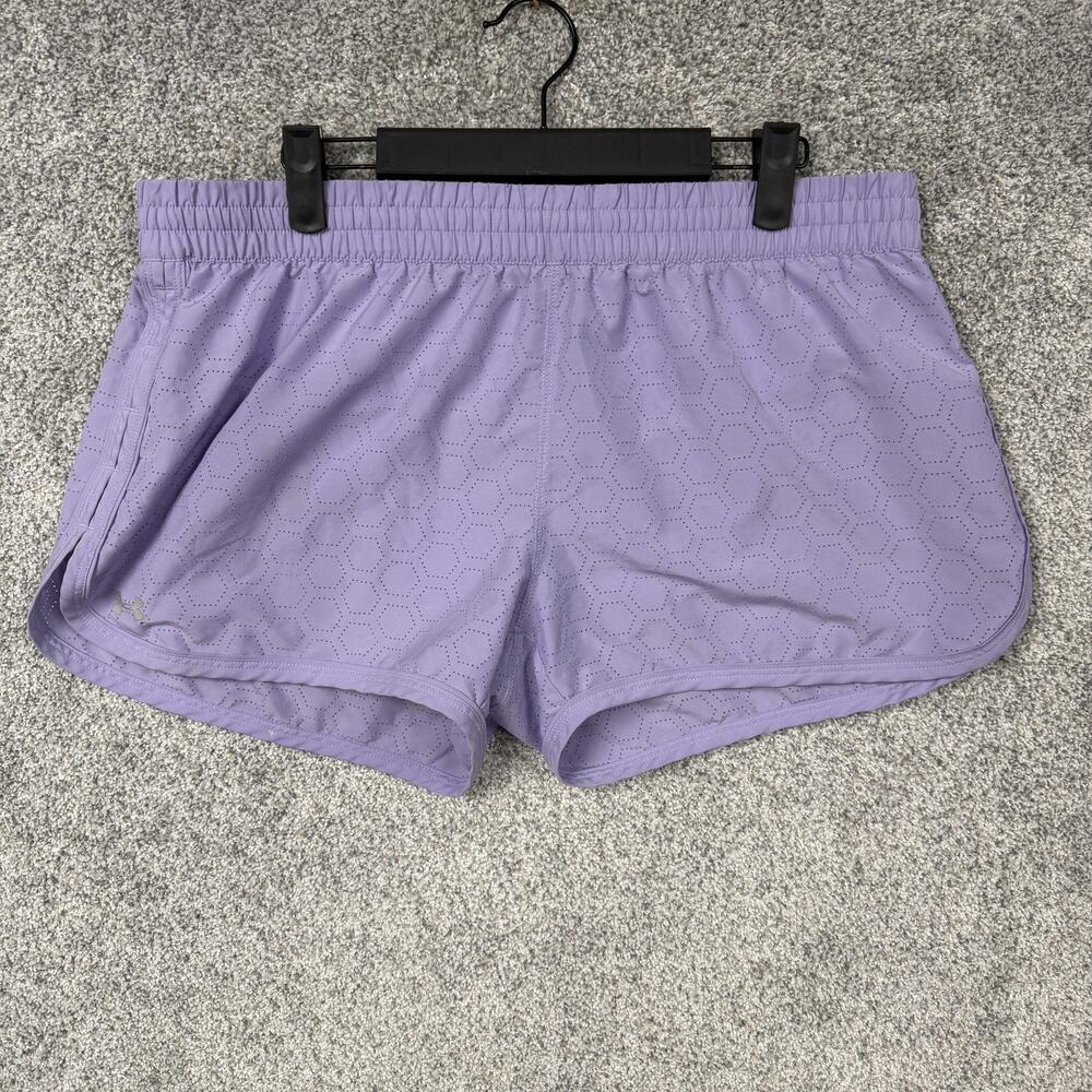 Under Armour HeatGear Shorts Womens Large Semi Fitted Lilac Perforated Athletic